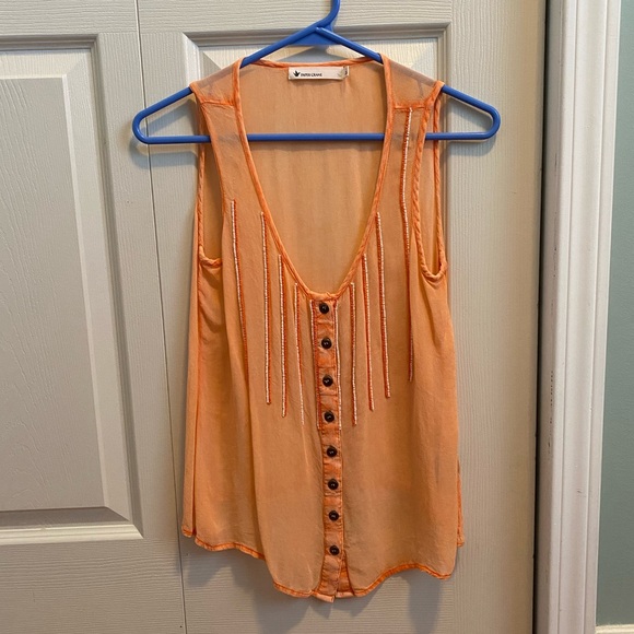 Orange woman’s small sheer top with beadwork - Picture 2 of 9